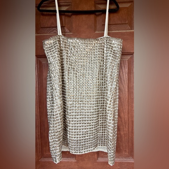 AllSaints Silver Studded Slip Mini Dress square neck sz 10 - Picture 3 of 9